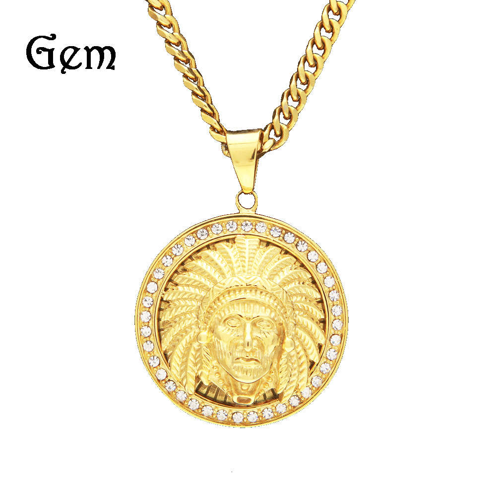 Hiphop jewelry hip hop diamond round army Indian chief Gold Pendant