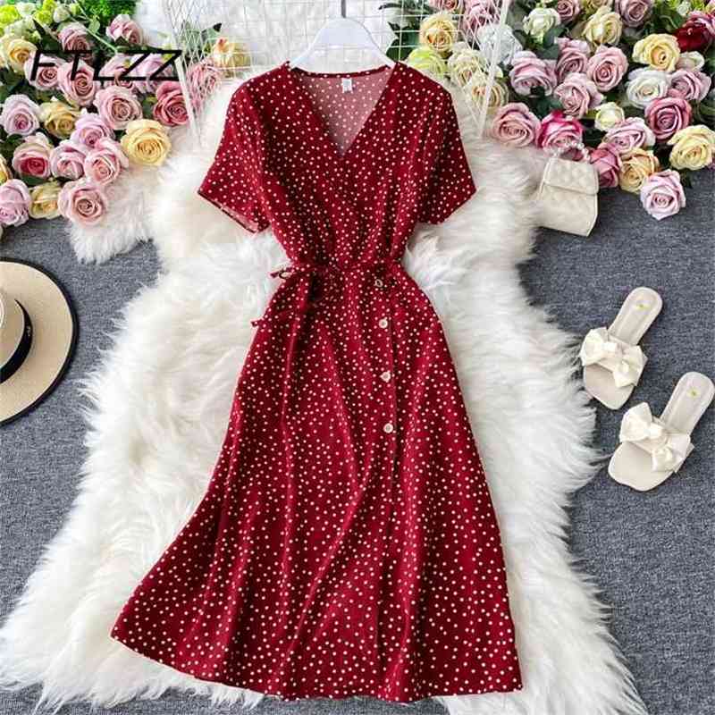 Women Vintage Polka Dot Dress Summer Short Sleeve Sexy V Neck Chiffon es Ladies Slim with Blet Bandage Robe Vestidos 210525, Apricot
Women Vintage Polka Dot Dress Summer Short Sleeve Sexy V Neck Chiffon es Ladies Slim with Blet Bandage Robe Vestidos 210525, Apricot