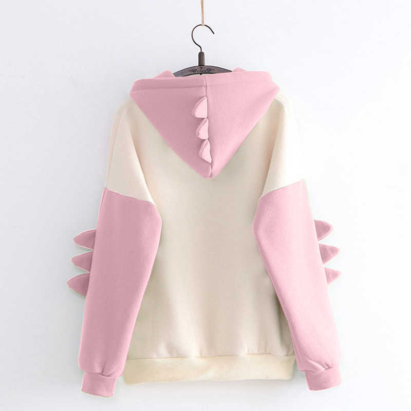 Fashion Women Sweatshirt Casual Print Long Sleeve Splice Dinosaur hoodies Sweatshirt Tops 211008