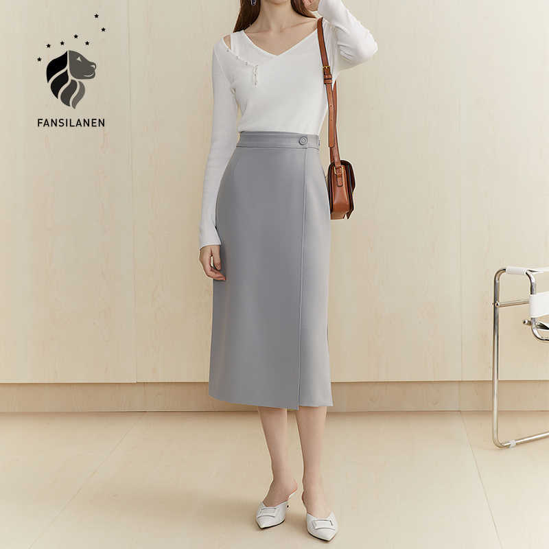FANSILANEN Office lady high waist a-line skirt Women autumn winter white sexy split long Elegant wrap black bottom 210607
FANSILANEN Office lady high waist a-line skirt Women autumn winter white sexy split long Elegant wrap black bottom 210607