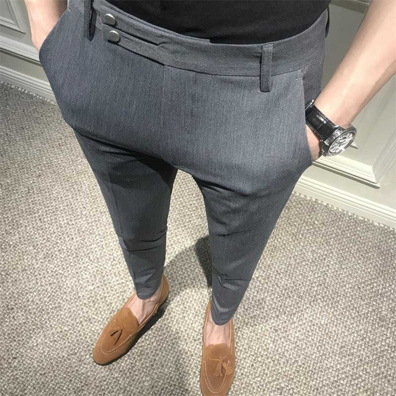2019 Men Dress Pant Plaid Business Casual Slim fit Ankle Length Korean slim casual pants Classic Suit Trousers Y0811