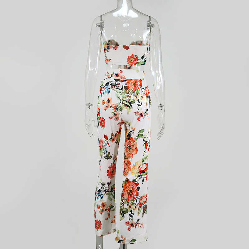 Colysmo Sexy Two Piece Set Women Summer Knotted Crop Top Wide Leg Long Pants 2 Sets Floral Print Casual Clothes 210527
