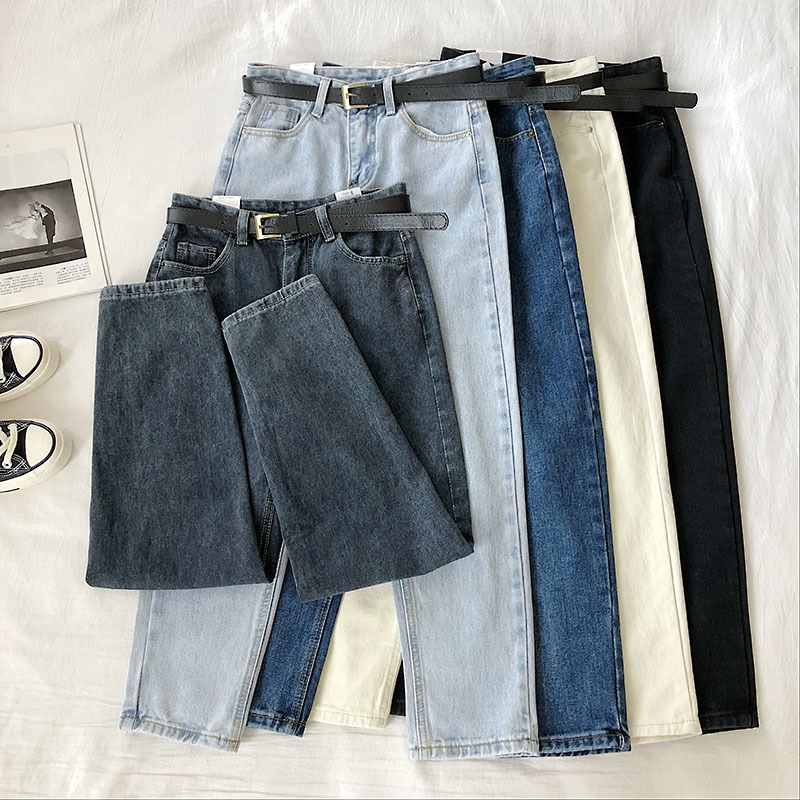 Neploe High Waist Hip with Belt Harem Pants Women Basic Casual Loose Pocket Denim Trouser Korean Solid Jeans Summer 49461 210222