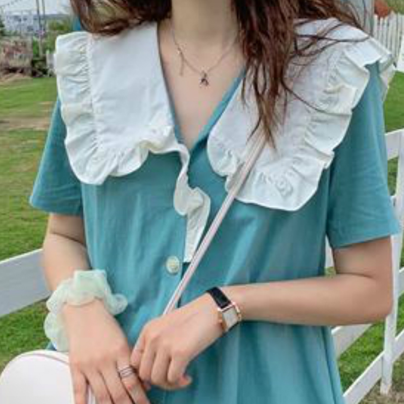 Sailor Dress Women Collar Short Sleeve A-line Fashion Sweet Loose Korean Style Students Mini Dresses Ulzzang Summer All-match C0304