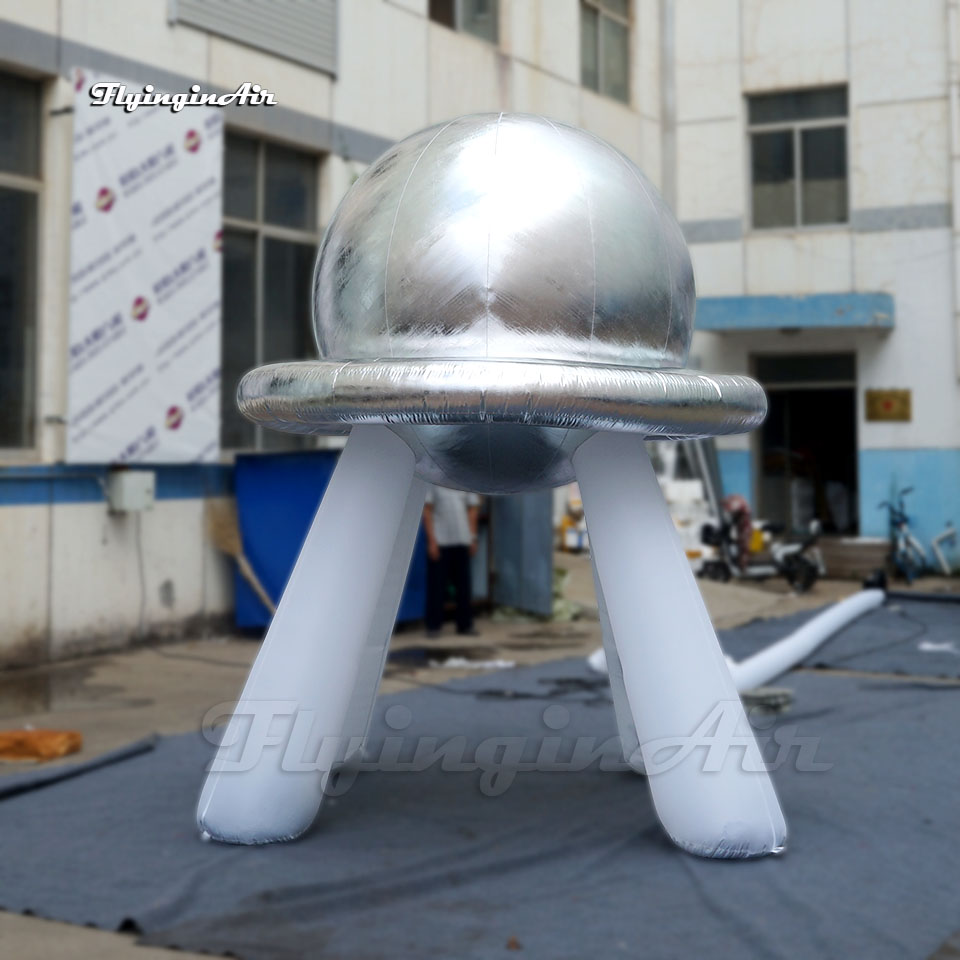 4.5m Tall Amazing Giant Inflatable UFO Balloon Model Silve Flying Saucer Dome With LED Light For Nightclub Party And Concert Stage Decoration