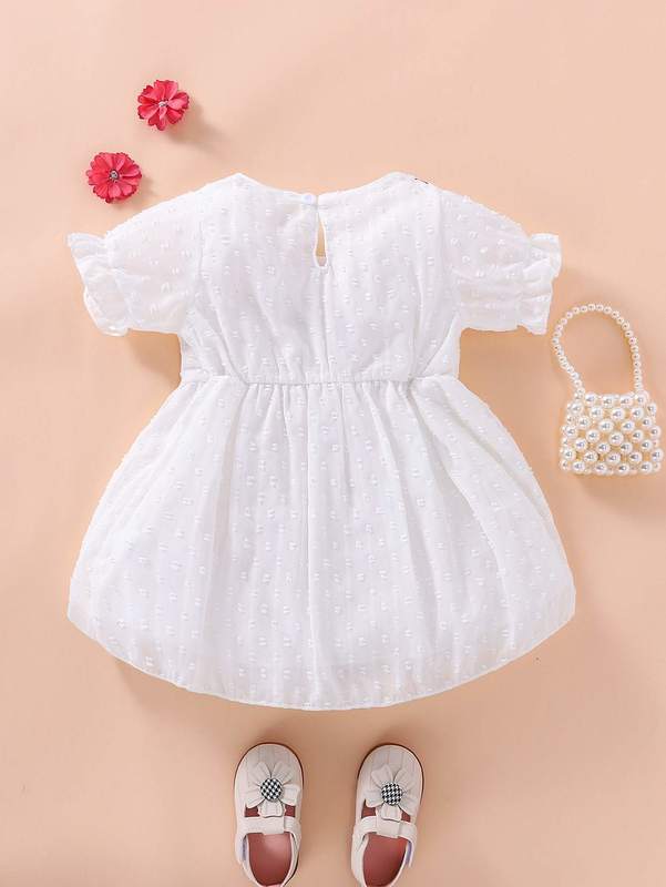 Baby Floral Embroidery Ruffle Swiss Dot Dress SHE