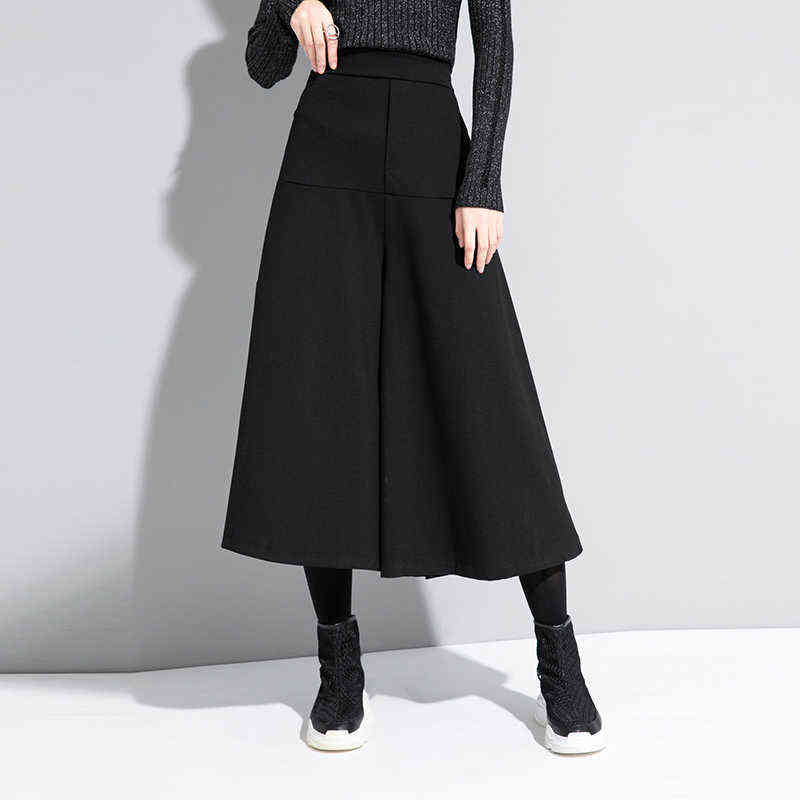 [EAM] High Elastic Waist Black Brief Long Wide Leg Trousers Loose Fit Pants Women Fashion Spring Autumn 1DA610 211115