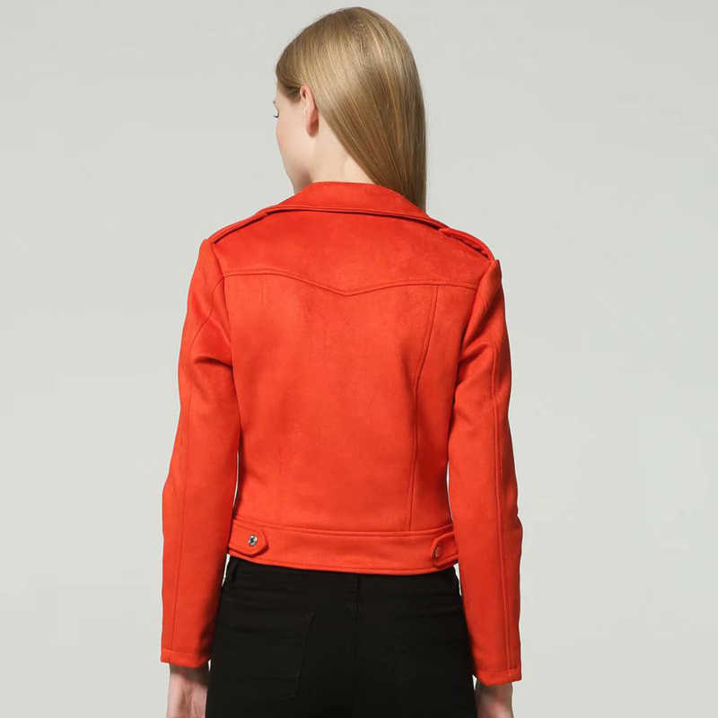 Ly Varey Lin Women Autumn Winter Suede Faux Leather Jacket Motorcycle Zipper Biker Coat Pink Red Black Punk Female Outwear 210526