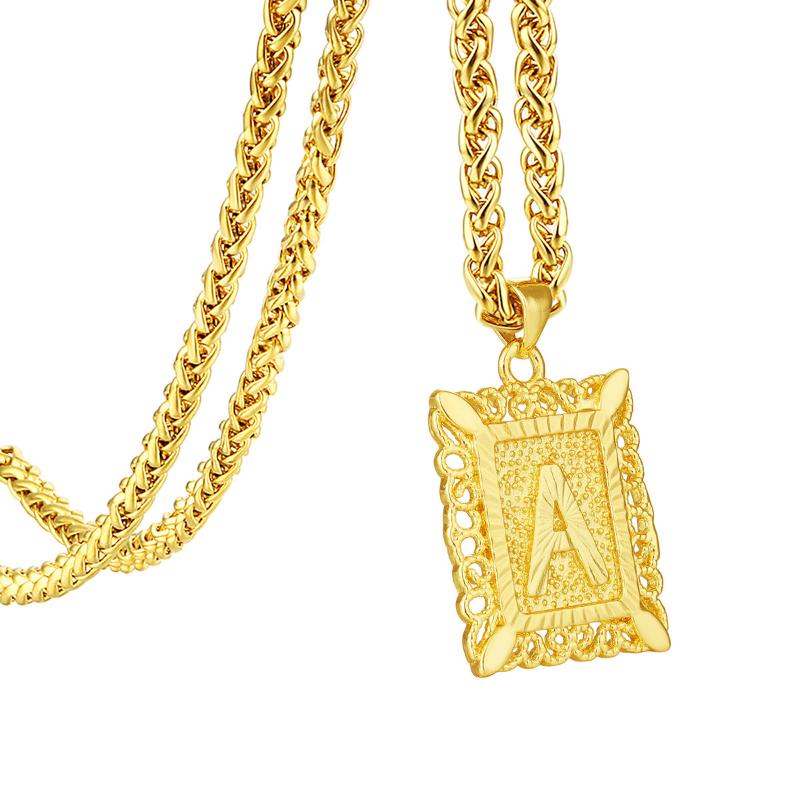 Pendant Necklaces Copper 26 Capital A-Z Letter Square Necklace For Women Men Gold Color Alphabet Initial Chain Name Jewelry Gift