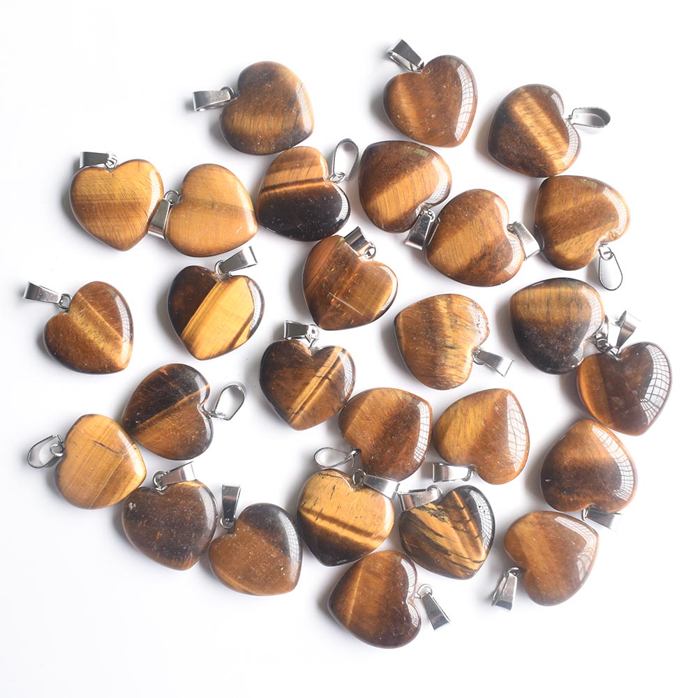 Natural Stone charms 20mm heart Tiger's Eye Rose Quartz opal Pendant pink Crystal Pendants Chakras Gem Stone fit earrings necklace making assorte