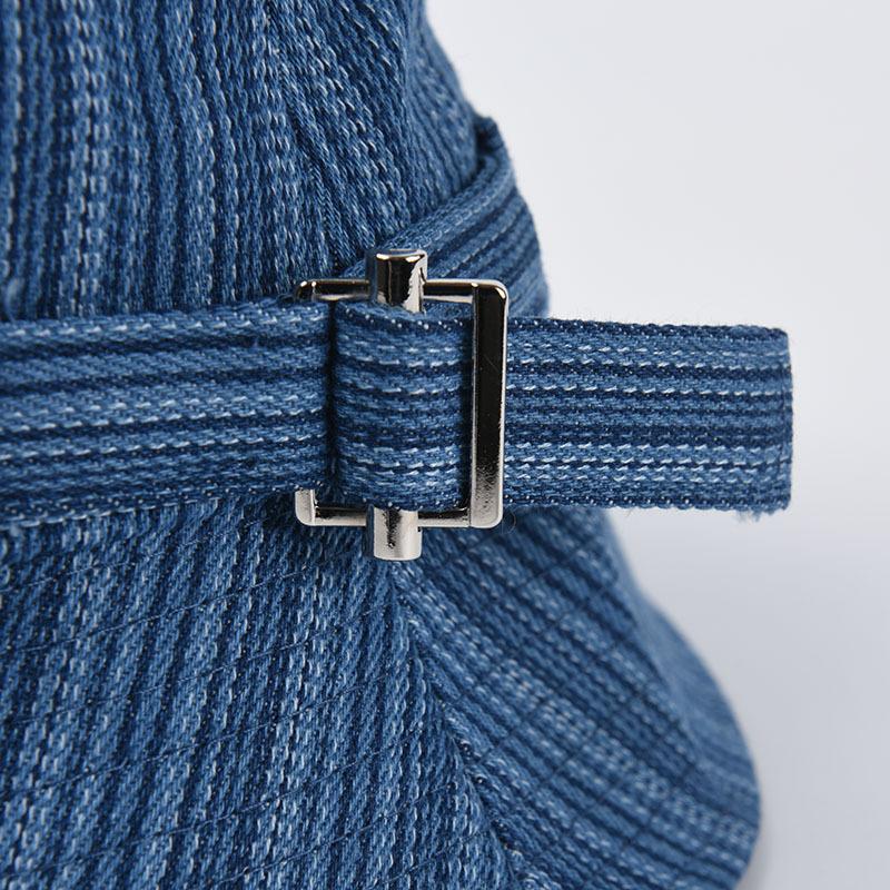 Wide Brim Hats 2021 Women Striped Denim Bucket Hat Fashion Metal Buckle Fisherman Sun Protection Japanese Leisure Basin Wholesale