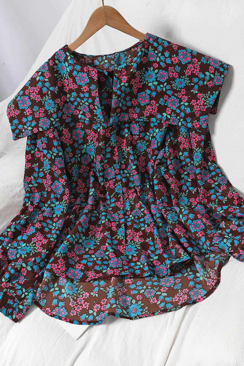 VANOVICH Korean Style Lapel Summer Fashion Print Sweet Ladies Blouses and Tops Casual Wild Women Clothing 210615