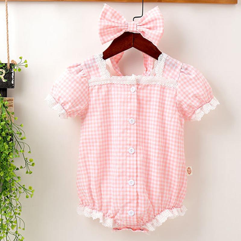 

Rompers Summer Born Baby Girls Jumpsuit Romper Lattice Lace Short Sleeve Infant Clothes Toddler Girl, H8875 pink