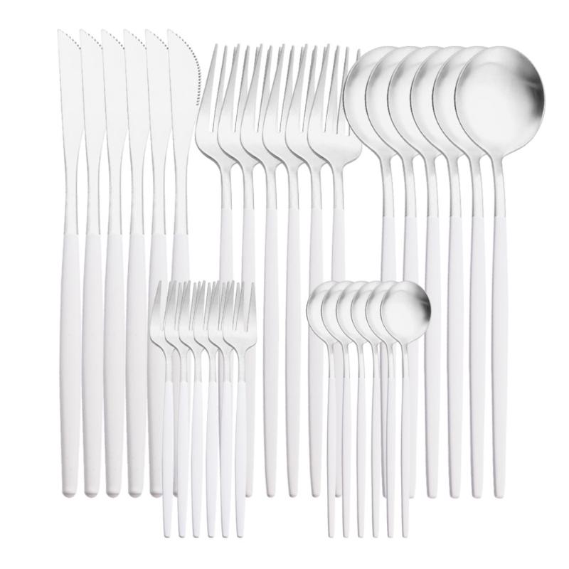 Dinnerware Sets Matte 30Pcs Stainless Steel White Silver Cutlery Flatware Set Silverware Tableware Fruit Fork Knife Spoon
Dinnerware Sets Matte 30Pcs Stainless Steel White Silver Cutlery Flatware Set Silverware Tableware Fruit Fork Knife Spoon