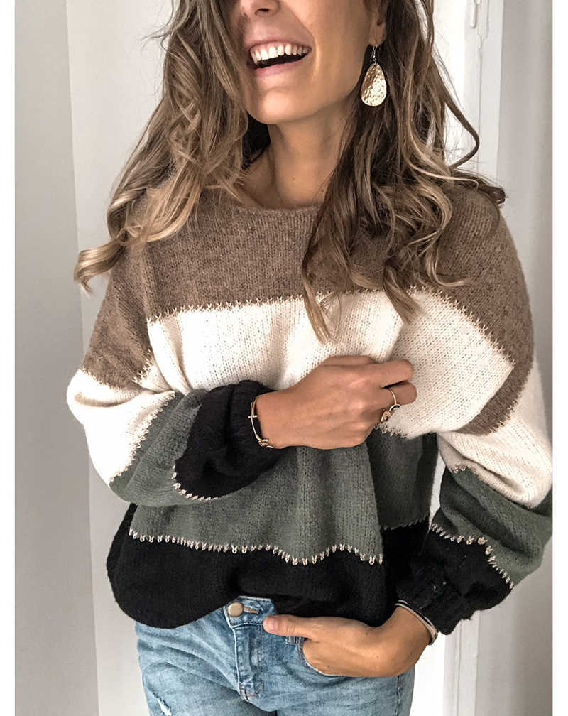 Fitshinling Vintage Women Sweaters And Pullovers Knitwear Patchwork Slim Winter Tops Fashion Boho Knitted Jumper Basic Sweater 211011Z