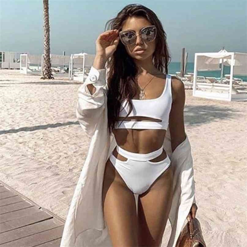 High Quality White Bikinis Waist Bikini Sale Padded Bra Hollow Out Sexy Swimsuit Female Swimwear Women Bathing Suit 210625