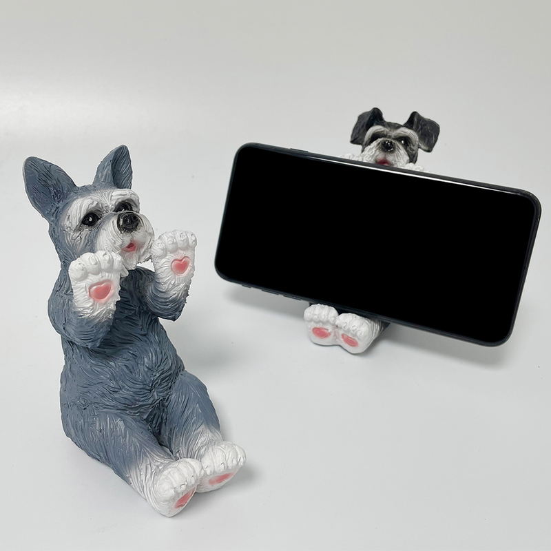 Mobile Phone Holder Schnauzer Animal Figurines Desk Accessories Table Decoration Figurines for Interior Ornaments for Home Decor 220211