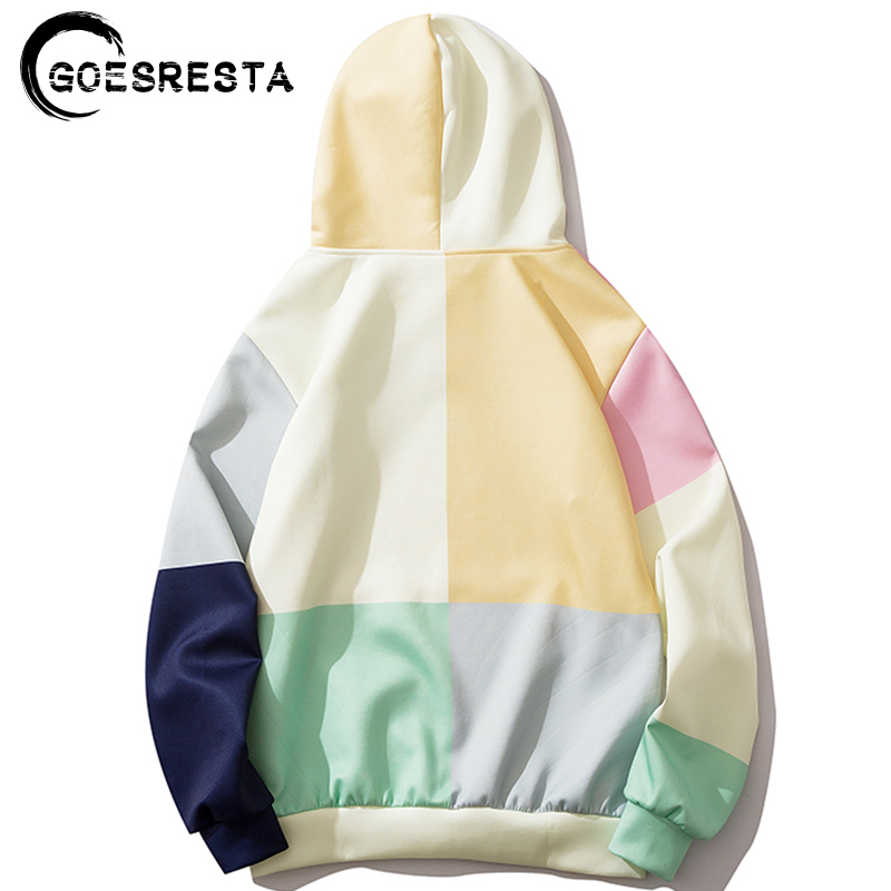 Goesresta Hip Hop Hoodies Men Oversized Streetwear Multi-Color Stitching Casual Sweatshirt Pullover Autumn Men Hooded Sweatshirt 201126