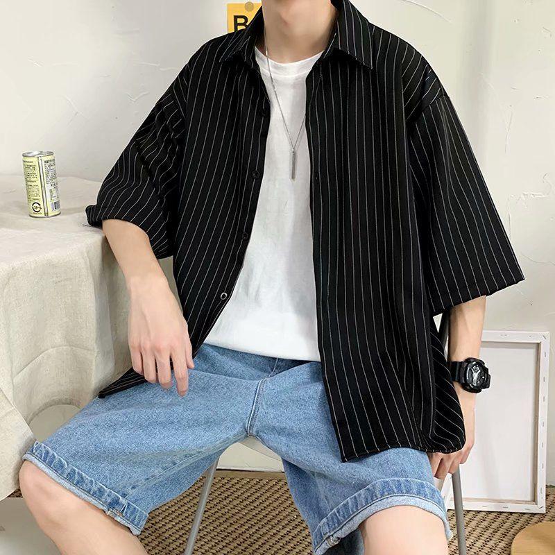Men's Casual Shirts 3-color Short-sleeved Shirt Summer Loose Classic Lapel Stripe Tops Thin Black White Blue Coat Male Clothes Harajuku
Men's Casual Shirts 3-color Short-sleeved Shirt Summer Loose Classic Lapel Stripe Tops Thin Black White Blue Coat Male Clothes Harajuku