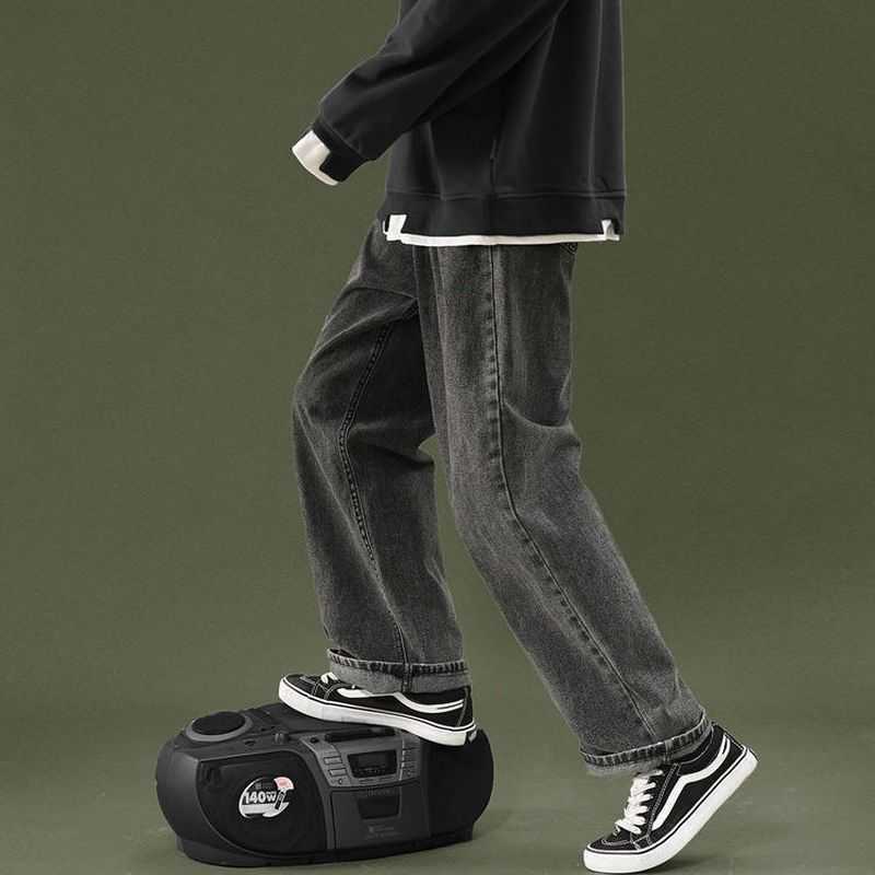 Jeans male spring loose punk streetwea trend black straight jeans women students Korean wide-leg men's trousers spring autumn 211011