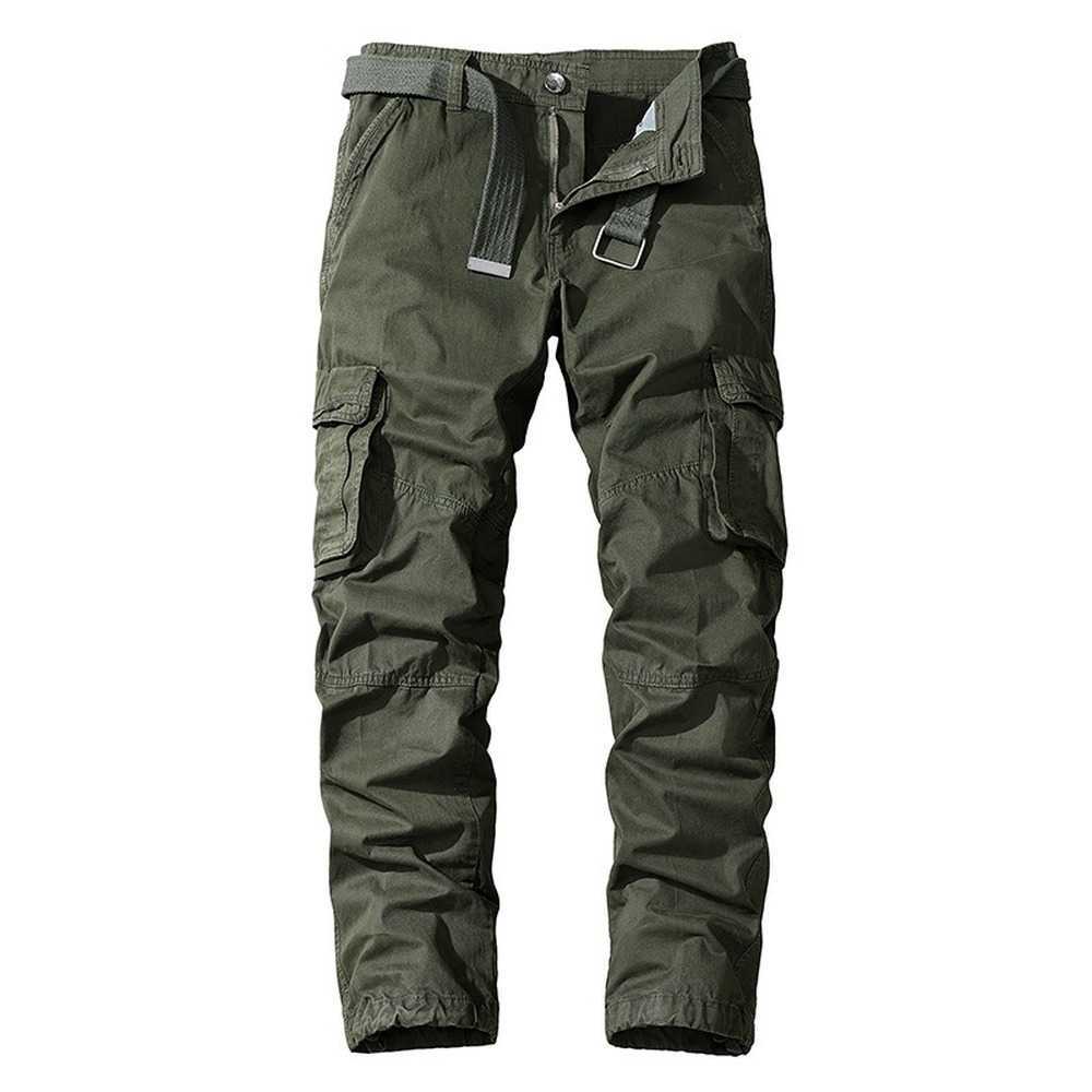 Men's Trousers Solid Cotton Cargo Pants Men Outdoor Military Tactical Work Pants Multi-Pockets Trousers Fashion Clothing Male 210714