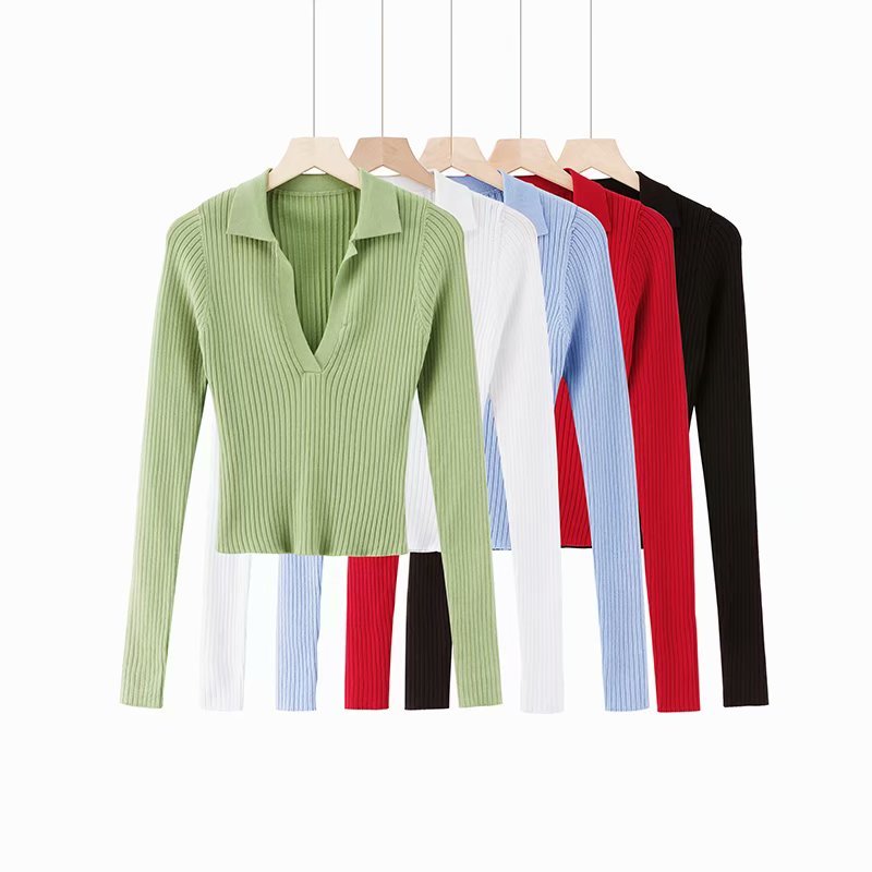 BRADELY MICHELLE Autumn Women Fashion Long-Sleeve Deep V-neck Sweaters Big elastic Knitted Crop Tops 210218