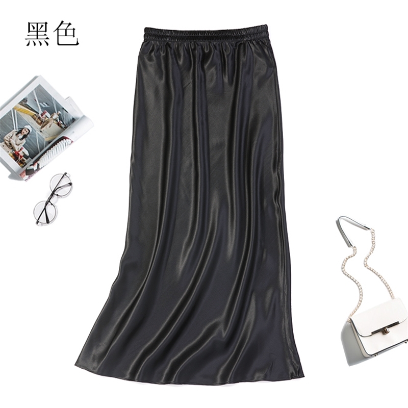 Women's 100% Pure Silk Satin Fishtail Midi Pencil Long Skirt JN020 T200113
