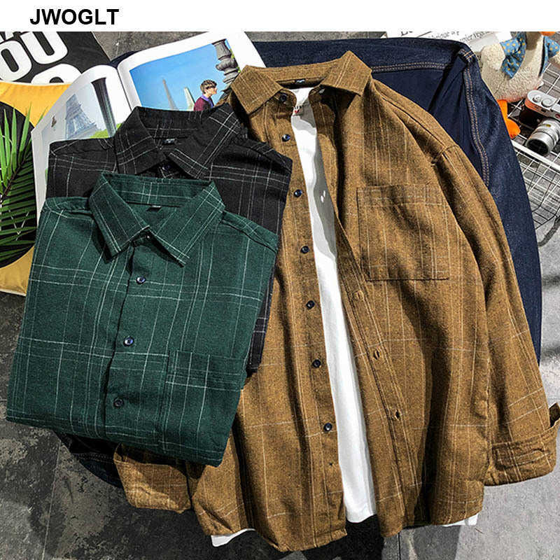 Autumn Fashion Men Shirts Regular Fit Male Shirt Long Sleeve Cotton Black Khaki Green Men's Plaid Shirt 4XL 5XL 210528