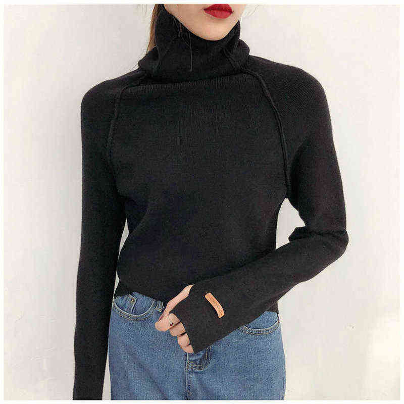 Turtleneck Thin Knitted Women's Sweater Outerwear Long Sleeve Slim Fit Solid Color Pullover Fashion Winter Women 211109