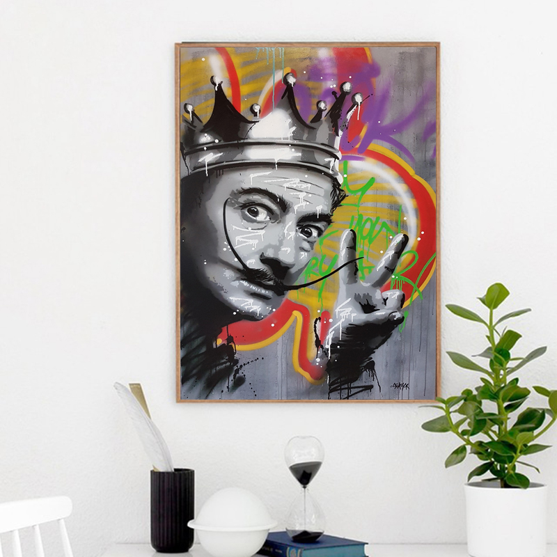 Graffiti Art Salvador Dali Poster Print Canvas Art Print Wall Pictures For Living Room Abstract Portrait Art