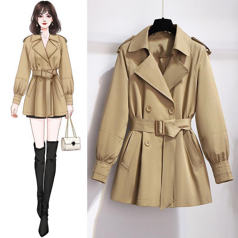 Women's Trench Coats Short Khaki Women Winter Design Belt Slim Solid Turn-Down Collar Long-Sleeved Elegant Office Lady Outwears, Tan;black
Women's Trench Coats Short Khaki Women Winter Design Belt Slim Solid Turn-Down Collar Long-Sleeved Elegant Office Lady Outwears, Tan;black