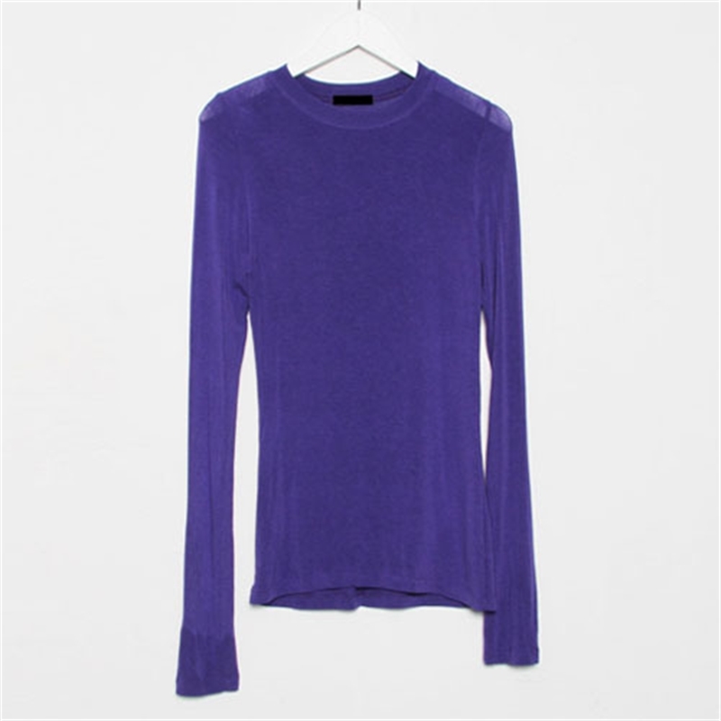 WOMENGAGA Korea Spring Summer Top Temperament Sexy Slim Big Chest Purple Long Sleeve T-Shirt Top's A9SB 210603