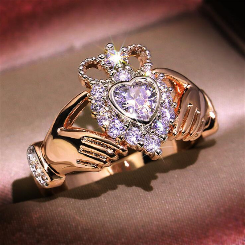 New Women Fashion Jewelry Crown Wedding Ring 925 Sterling Silver&Rose Gold Fill Eternity Popular Women Engagement Claddagh Ring Gift