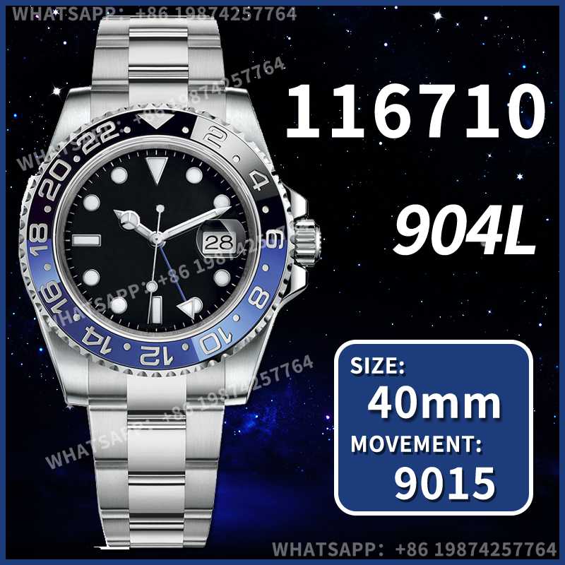 Wristwatches Men's Automatic Mechanical Top Watch 40MM GMT-Master II 116710 BLNR Black Blue Ceramic 904L Clone
Wristwatches Men's Automatic Mechanical Top Watch 40MM GMT-Master II 116710 BLNR Black Blue Ceramic 904L Clone