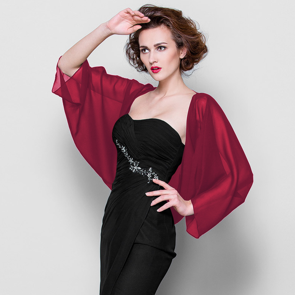 Women Chiffon Wraps Bolero Prom Party Illusion Shrug Elegant Soft Wedding Bridal Cape Female Evening Shawl Black Red White