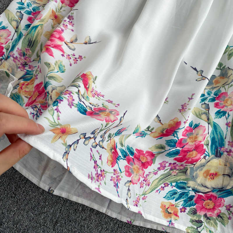 DEAT Spring Arrivals Print Round Collar Puff Sleeve High Waist Loose Vintage Style A-line Dress MZ509 210709