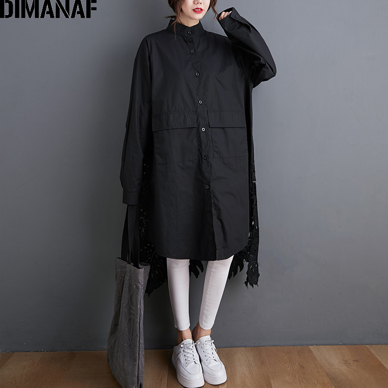 DIMANAF Plus Size Blouse Shirts Women Clothing Fashion Lace Floral Elegant Lady Tops Casual Loose Long Sleeve Button Cardigan 210225