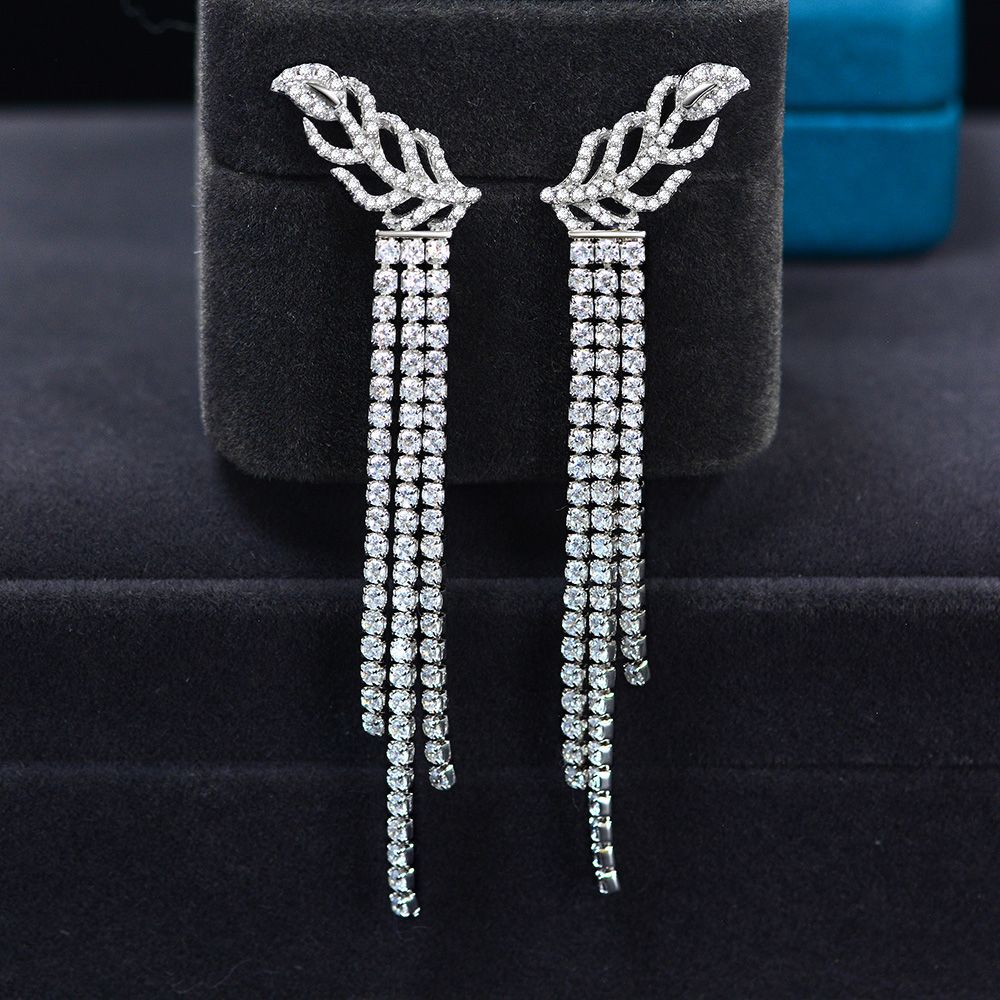 Long Tassels Diamond Dangle Earring Original 925 sterling silver Party Wedding Drop Earrings for Women Jewelry Gift