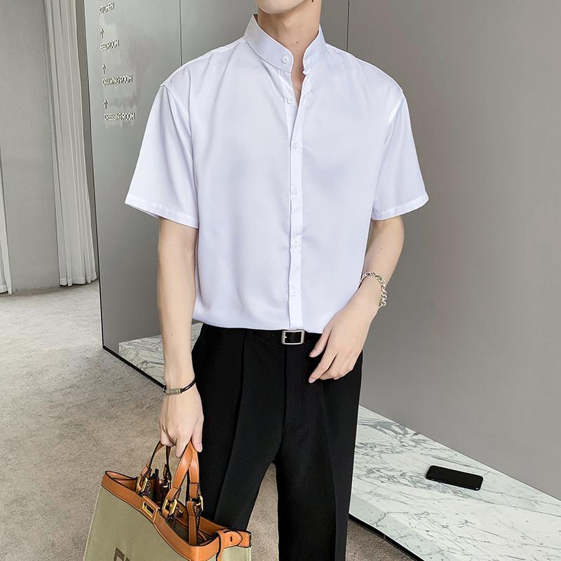 Men's Casual Shirts Solid Color Short Sleeve For Men 2021 Summer Loose Stand-up Collar Dress Shirt High Quality Camisas Para Hombre, White
Men's Casual Shirts Solid Color Short Sleeve For Men 2021 Summer Loose Stand-up Collar Dress Shirt High Quality Camisas Para Hombre, White