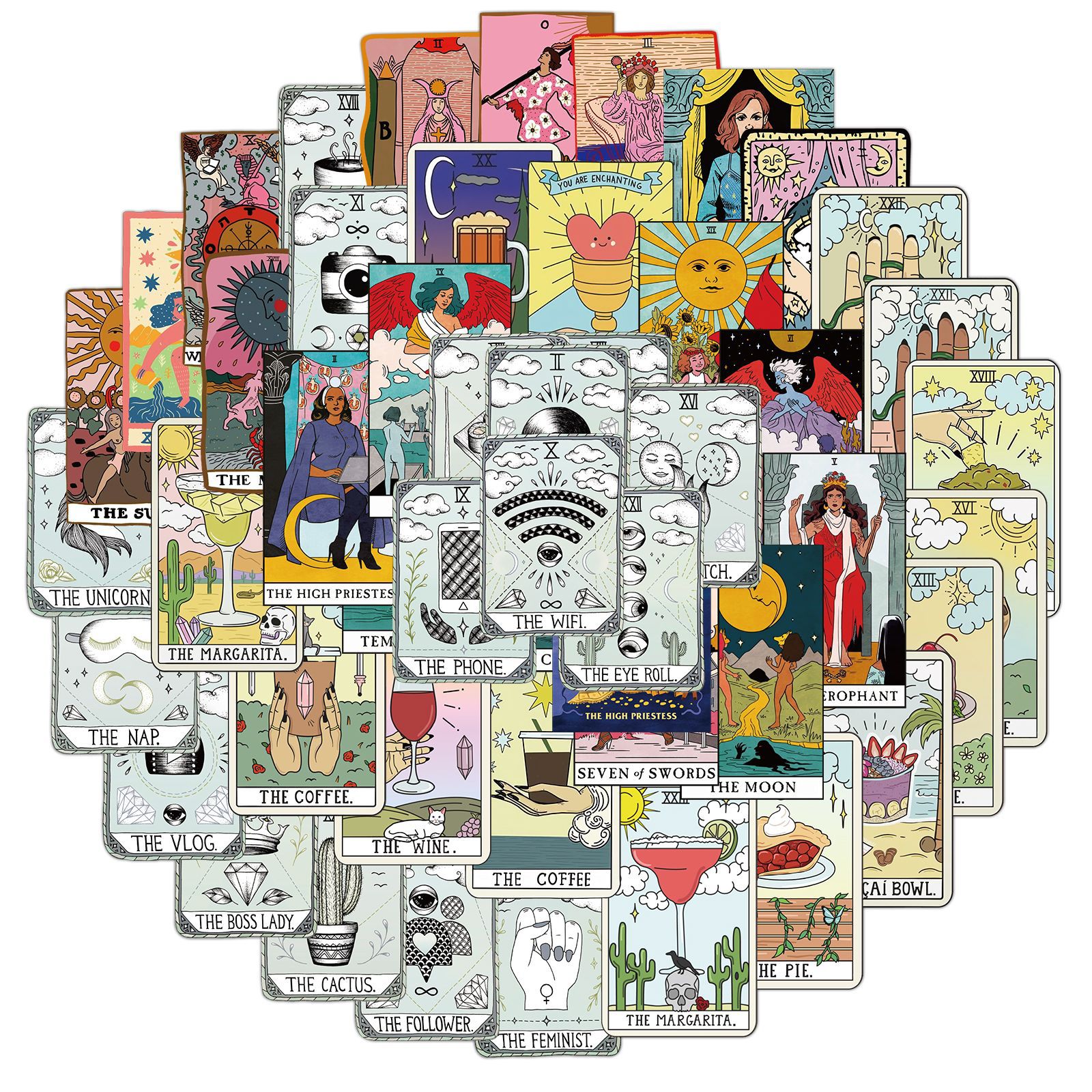 50 PCS Mixed Tarot Divination No Repeating Skateboard Stickers For Car Laptop Fridge Helmet Pad Bicycle Bike Motorcycle PS4 book Guitar Pvc Decal, Multi colors
50 PCS Mixed Tarot Divination No Repeating Skateboard Stickers For Car Laptop Fridge Helmet Pad Bicycle Bike Motorcycle PS4 book Guitar Pvc Decal, Multi colors
