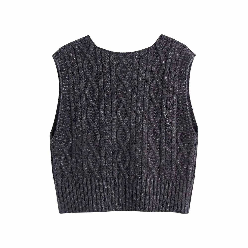 Women Cable-Knit Sweater Vest V-Neck Warm Women Sweaters Casual Fashion Vintage Pullover Tops 210709