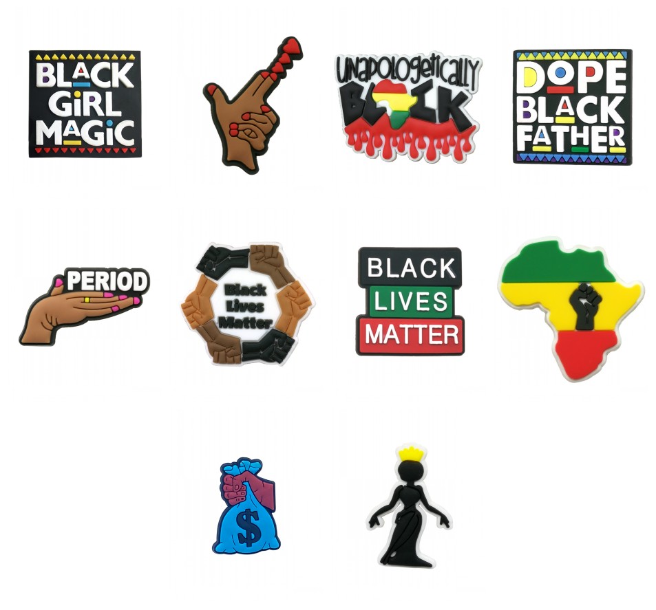 New 100pcs/lot BLM pvc shoe charms shoecharm buckles fashion accessories plastic ornaments soft rubber jibitz for croc shoes
New 100pcs/lot BLM pvc shoe charms shoecharm buckles fashion accessories plastic ornaments soft rubber jibitz for croc shoes