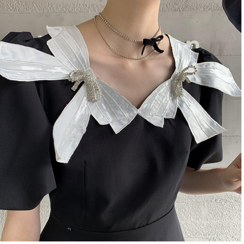 Women Short Bubble Sleeve Bow A-line Dresses Fit Lady Fashion Summer Arrivals 2H052 210526