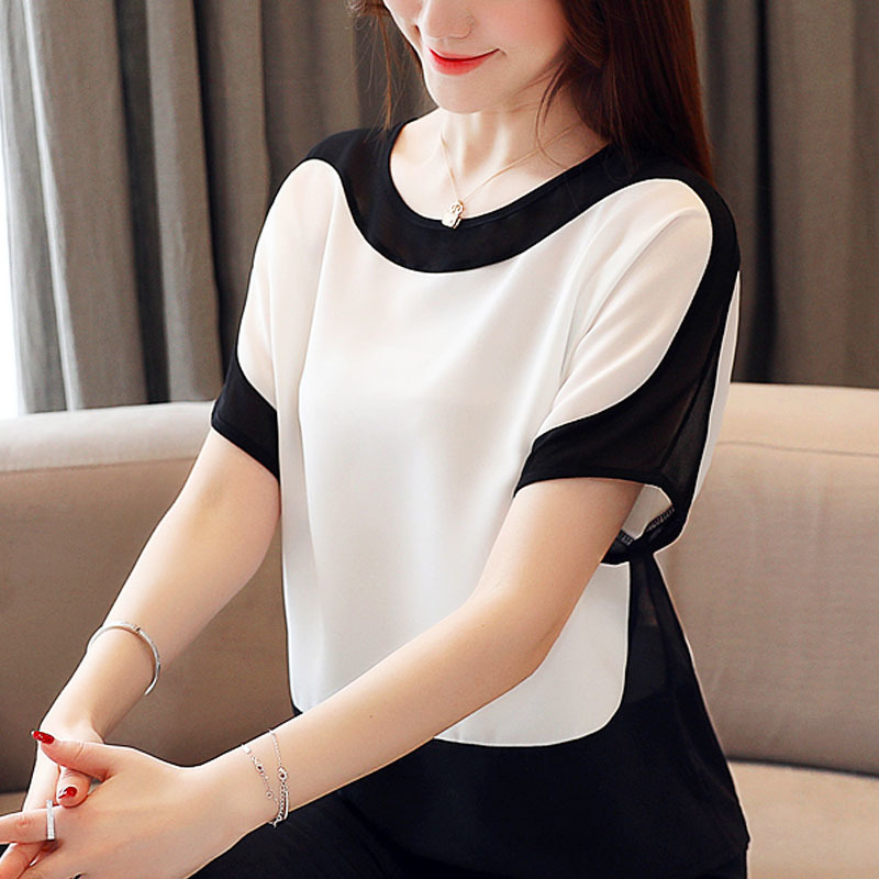 Womens Tops And Blouses Fashion Chiffon Blouse Plus Size Ladies Tops Shirts Solid Short O-Neck Batwing Sleeve 3397 50 210225