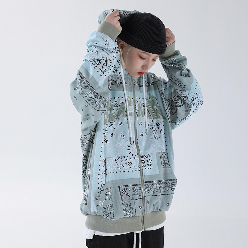Mens Hip Hop Pullover Hoodies Embroidered Bandana Patchwork Full Zipper Hooded Sweatshirts Jackets Harajuku Casual Tops 201020