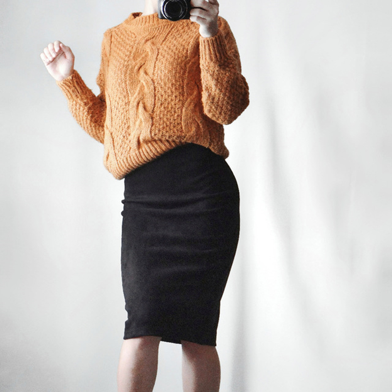 Neophil Winter Women Suede Midi Pencil Skirt High Waist Gray Pink XXL Sexy Style Stretch Wrap Ladies Office Work Saia S1009 210309