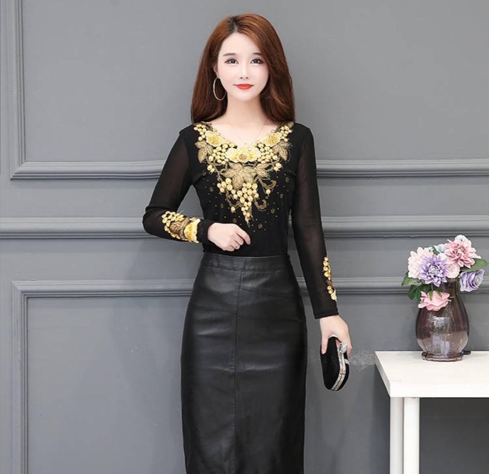 Women's Spring Autumn Lace Shirts Women's Shirt Embroidery Casual Blouses Turtleneck Temperament Women's Tops DD8286 210308