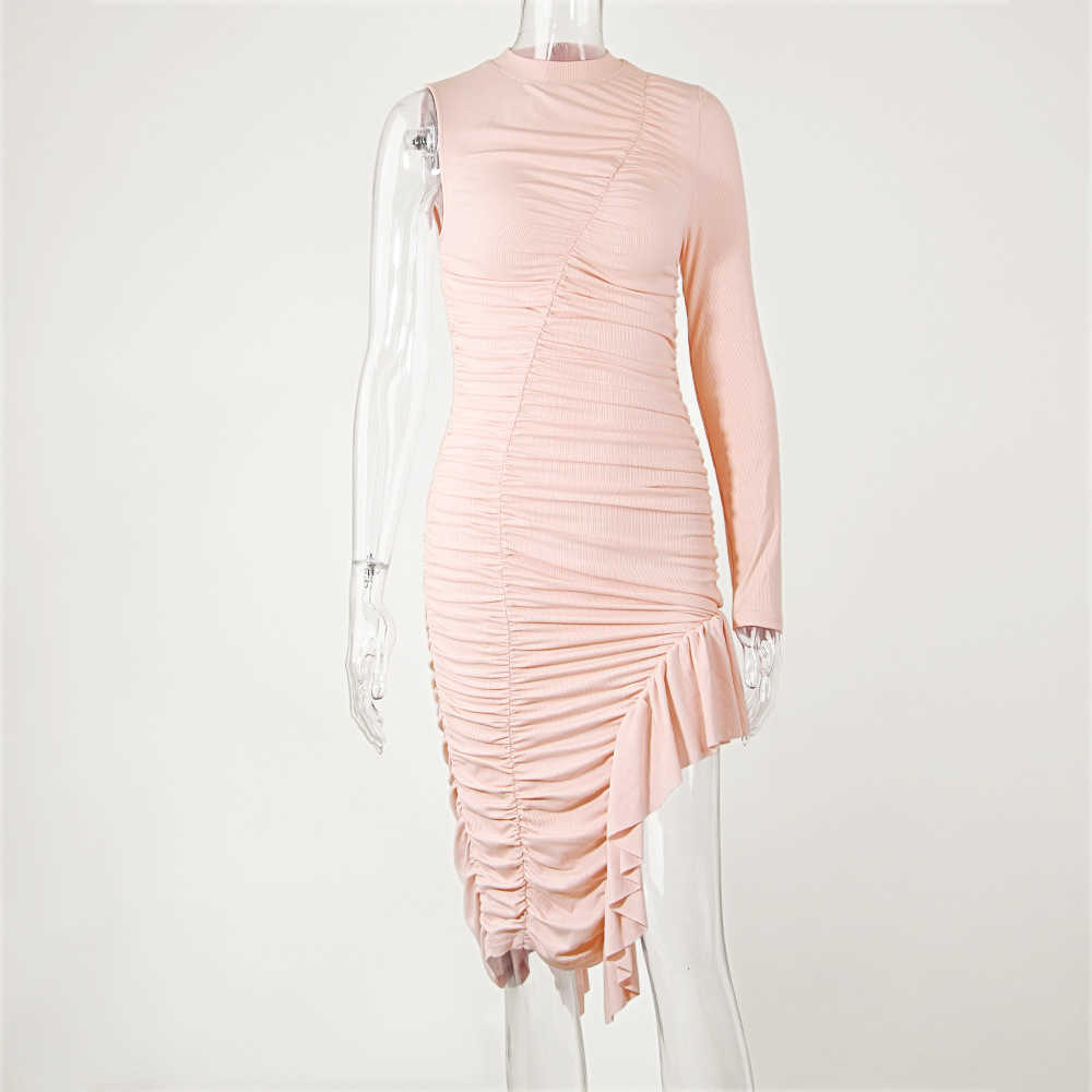 DEAT Women Ruffles Dress Round Neck Short Sleeve Arrivals Lady Sexy Fashion Spring Summer 11D1099 210709