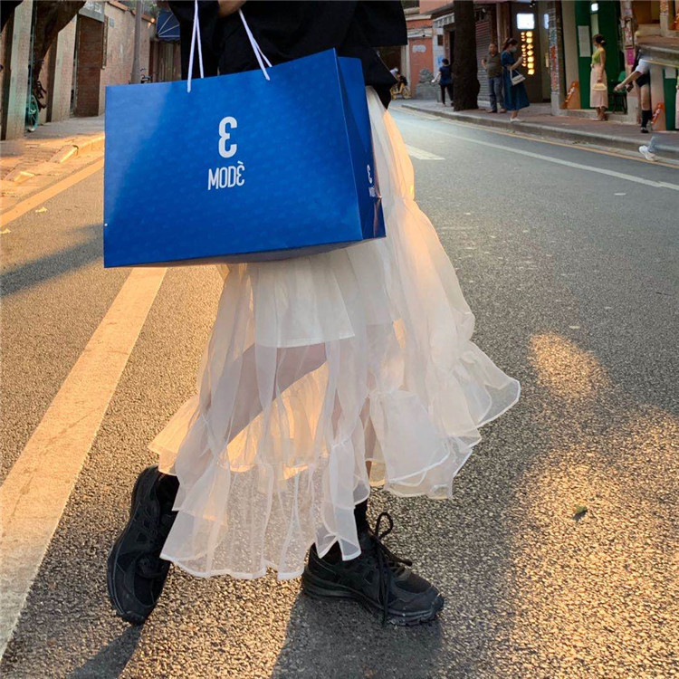 Mesh Skirt 2021 Autumn Winter New High Waist Slim Temperament Mid-Length Korean Style Women's Skirt 210309