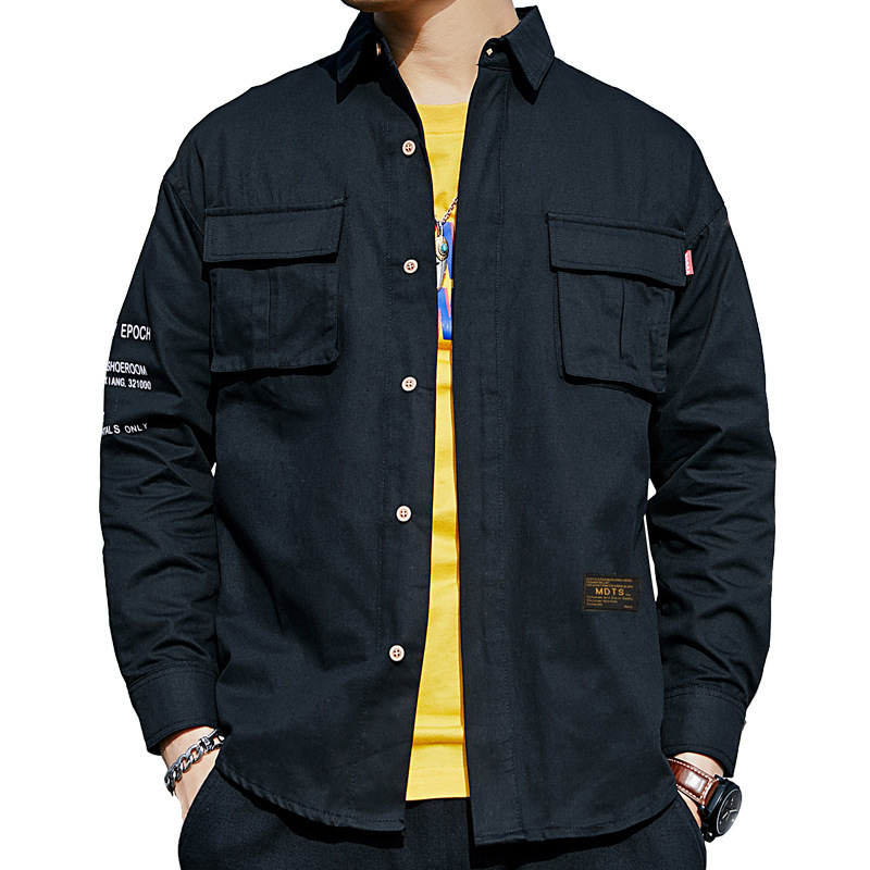 spring newest Men's Cotton Shirt Vintage Safari style Multi-pocket shirt Long sleeve shirt T200422